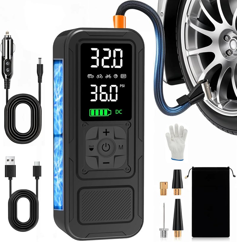 Calmara Y34 Tire Inflator Portable Air Compressor,4X Faster Inflation,6000mAh Cordless/12V DC 150PSI Air Pump with Digital Pressure Gauge for Car,Motorcycle,Bike,Valentines Day Gifts for Him - Image 1